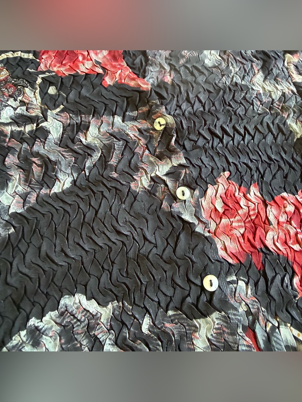 Vintage Alberto Makali Whimsygoth Crinkle Floral Button Front top L 90s Y2K - Picture 4 of 9